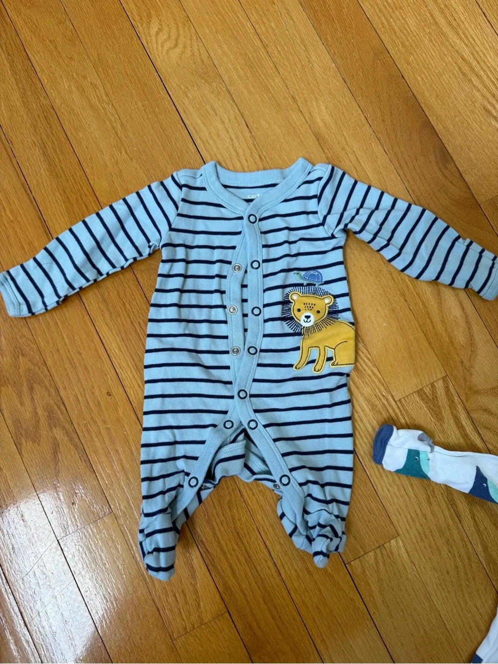 Carter's Blue Striped Lion & Shark Print Footie Set